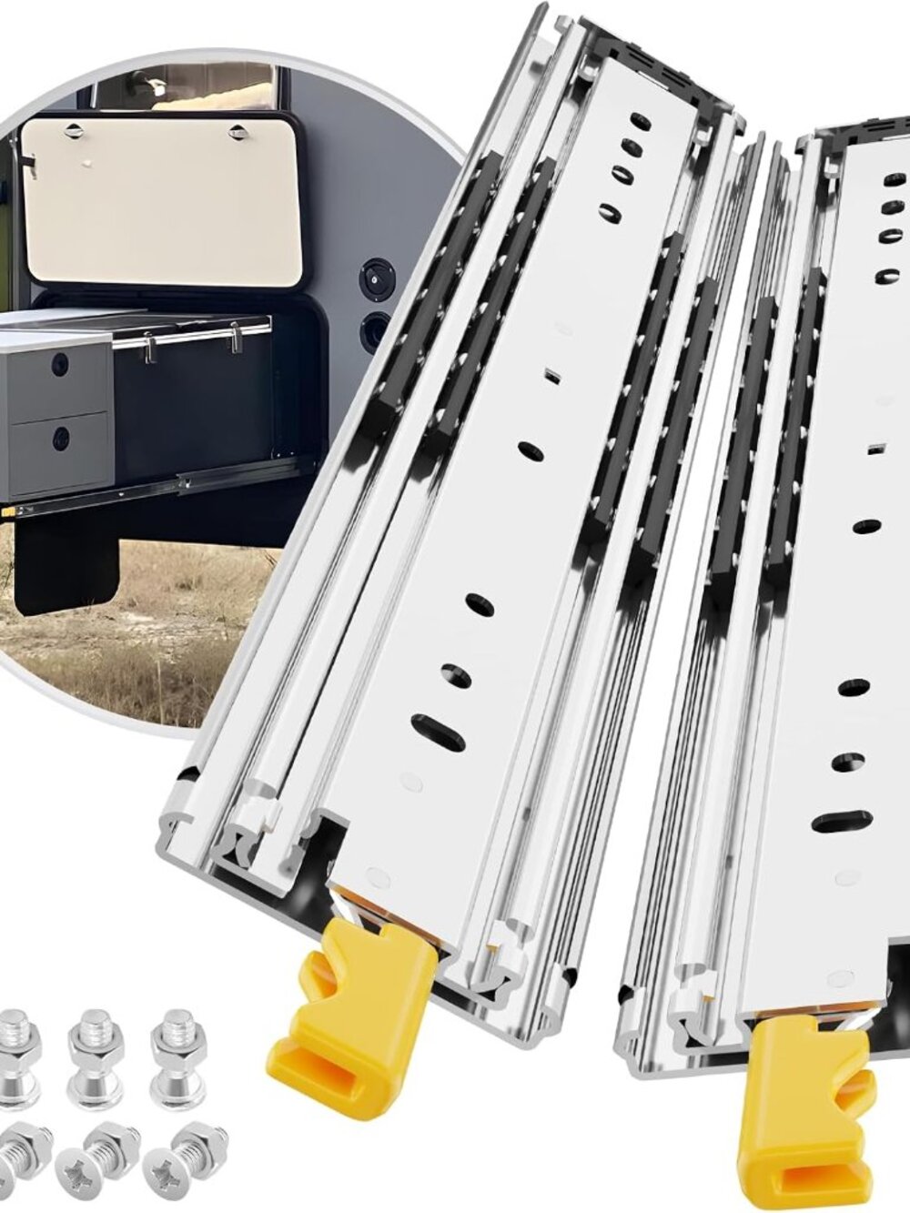 BAIDICE 48" Heavy Duty Drawer Slides with Lock – 500LB Side Mount Ball Bearing